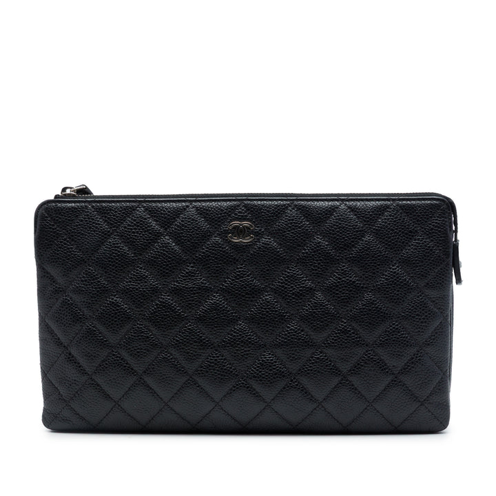 Chanel CC Matelassé Double Poche Zippé Pochette Cuir caviar Noir