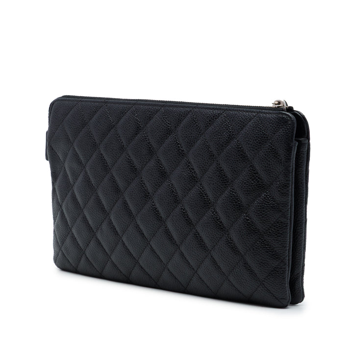 Chanel CC Matelassé Double Poche Zippé Pochette Cuir caviar Noir