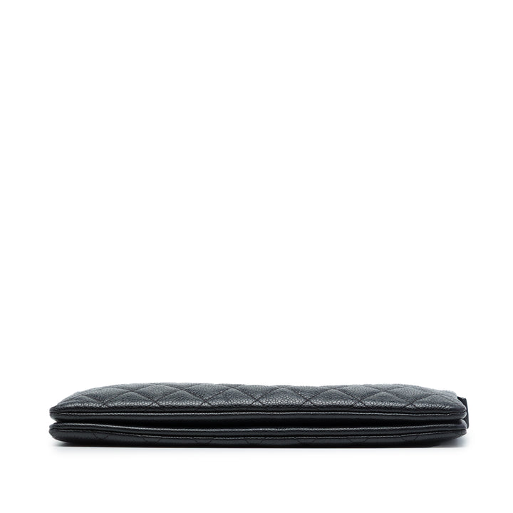 Chanel CC Matelassé Double Poche Zippé Pochette Cuir caviar Noir