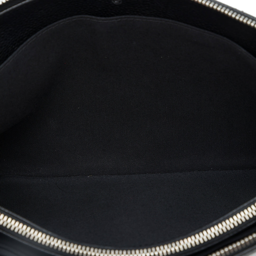 Chanel CC Matelassé Double Poche Zippé Pochette Cuir caviar Noir