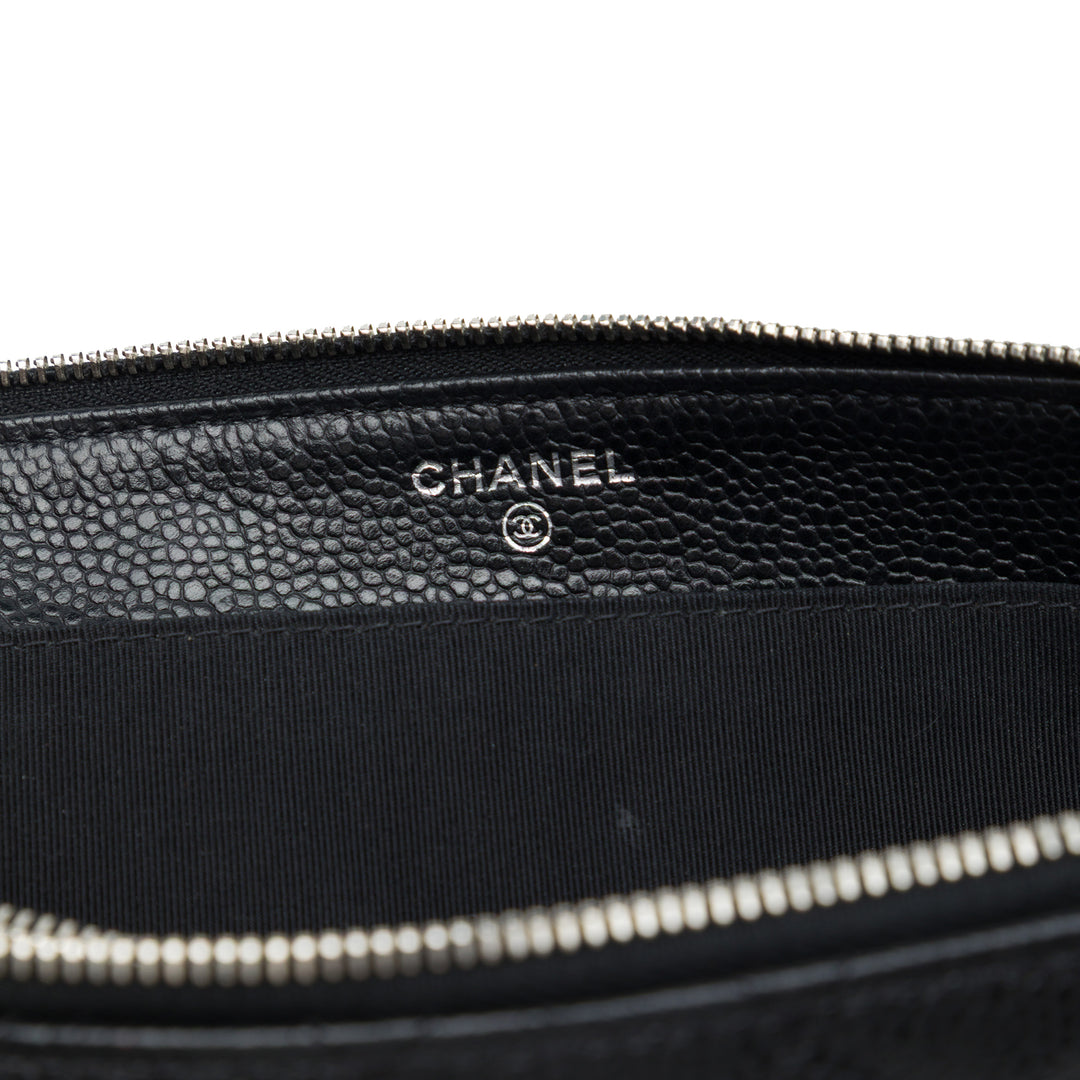 Chanel CC Matelassé Double Poche Zippé Pochette Cuir caviar Noir