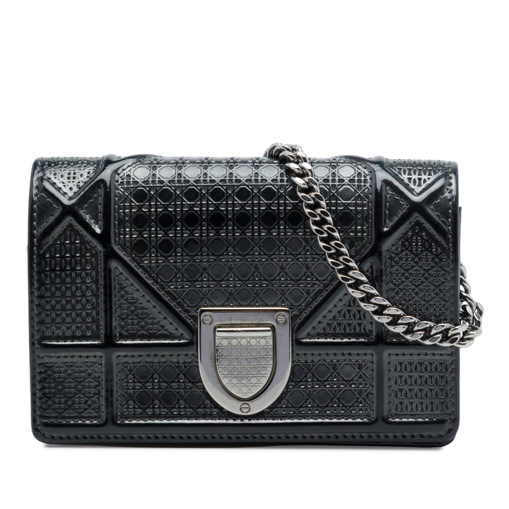 Dior Métallisé Microcannage Diorama à rabat Baby Noir