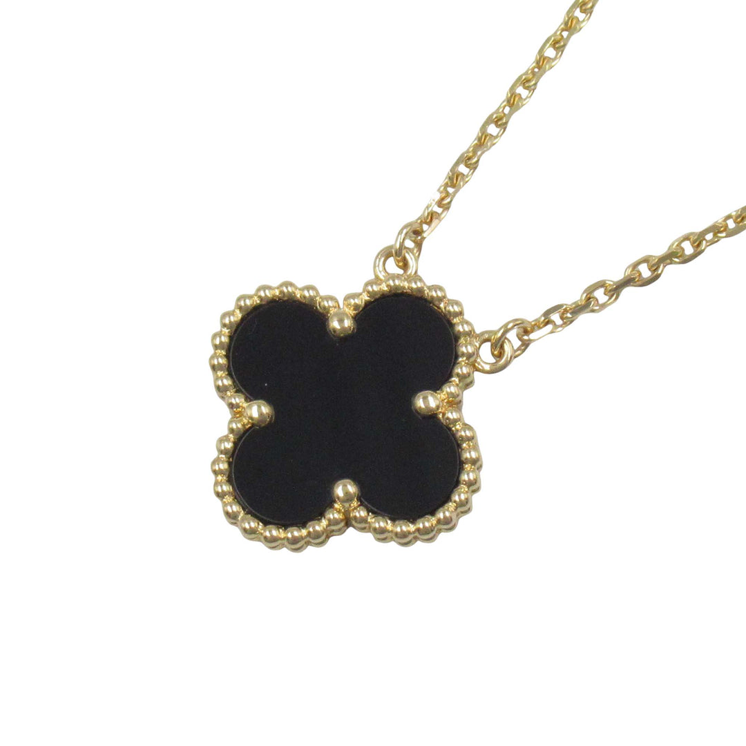 18K Yellow Gold and Onyx Vintage Alhambra Pendant Necklace Gold - Gaby Paris
