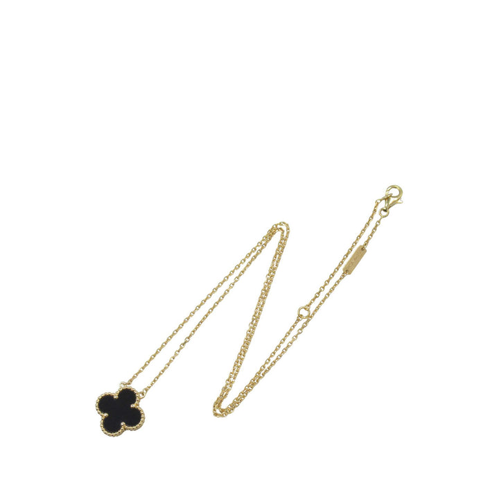 18K Yellow Gold and Onyx Vintage Alhambra Pendant Necklace Gold - Gaby Paris