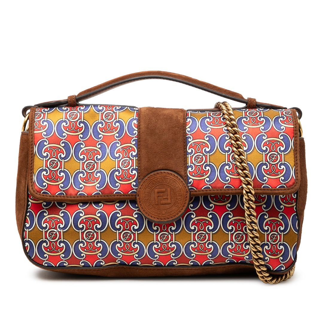 Fendi Printed Satin et Daim Double F Baguette Sac