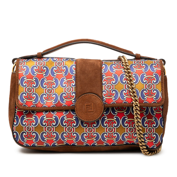 Fendi Printed Satin et Daim Double F Baguette Sac