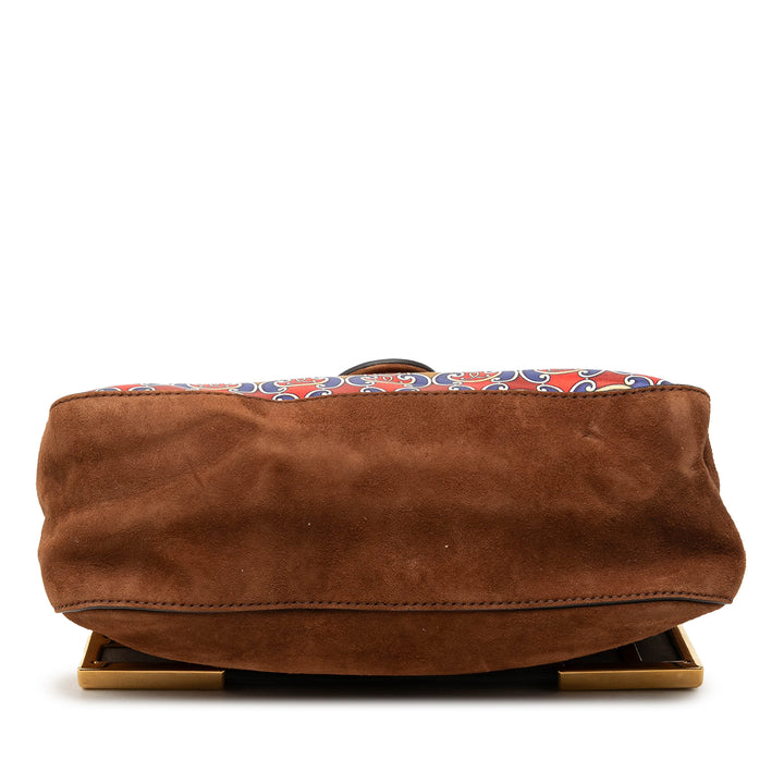 Fendi Printed Satin et Daim Double F Baguette Sac