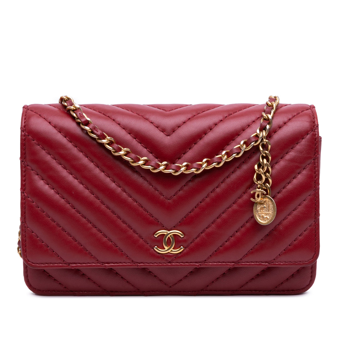 Métiers d'Art CC Chevron Lambskin Wallet On Chain Red - Gaby Paris