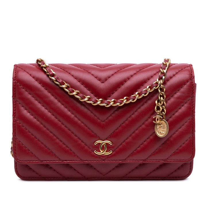 Métiers d'Art CC Chevron Lambskin Wallet On Chain Red - Gaby Paris