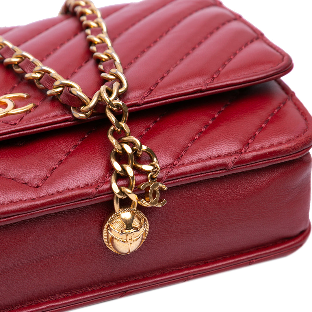 Métiers d'Art CC Chevron Lambskin Wallet On Chain Red - Gaby Paris