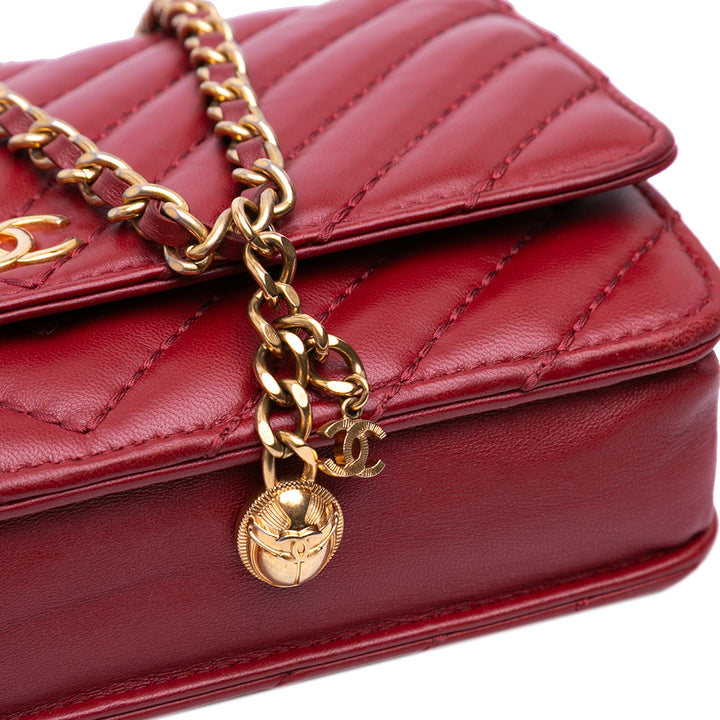 Métiers d'Art CC Chevron Lambskin Wallet On Chain Red - Gaby Paris