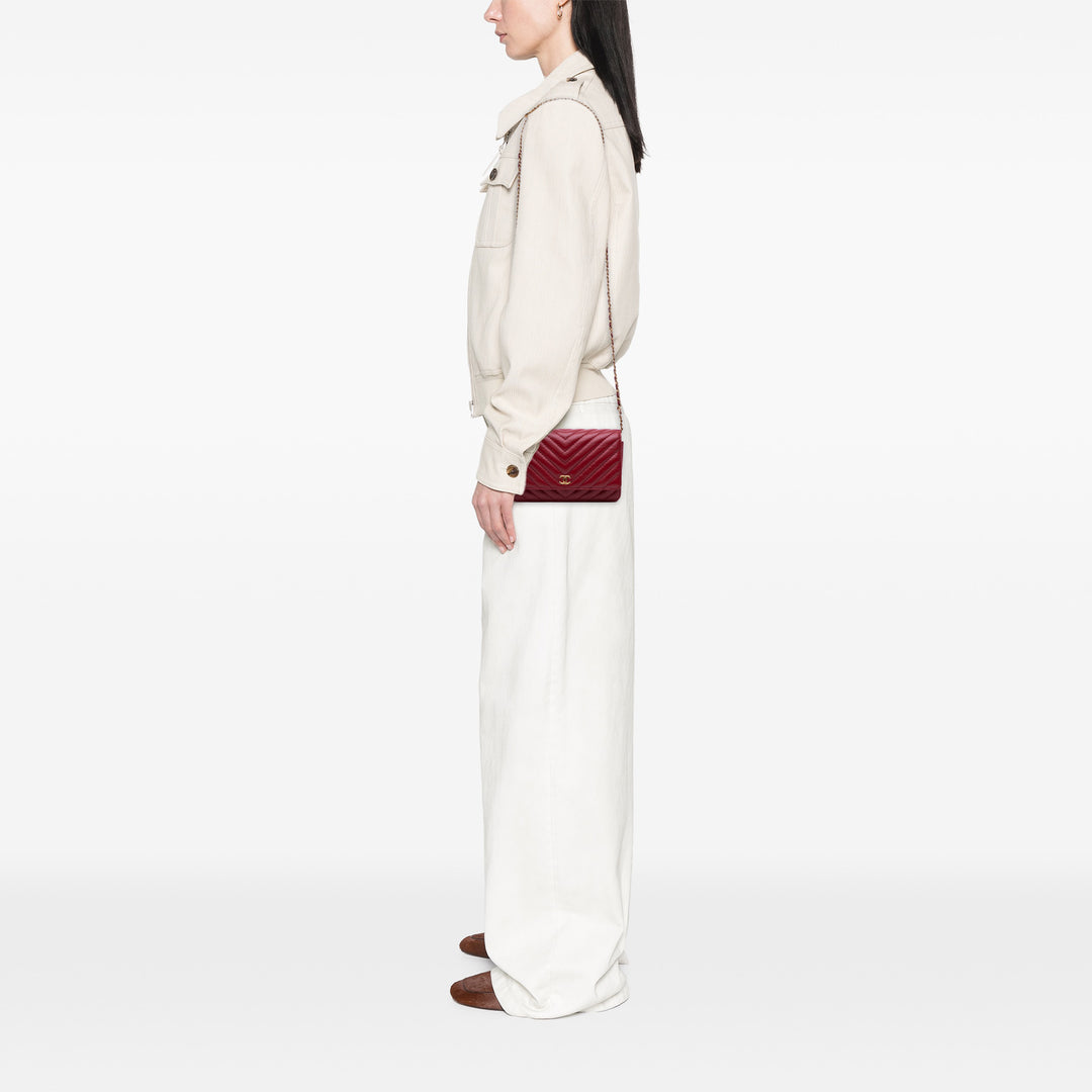 Métiers d'Art CC Chevron Lambskin Wallet On Chain Red - Gaby Paris