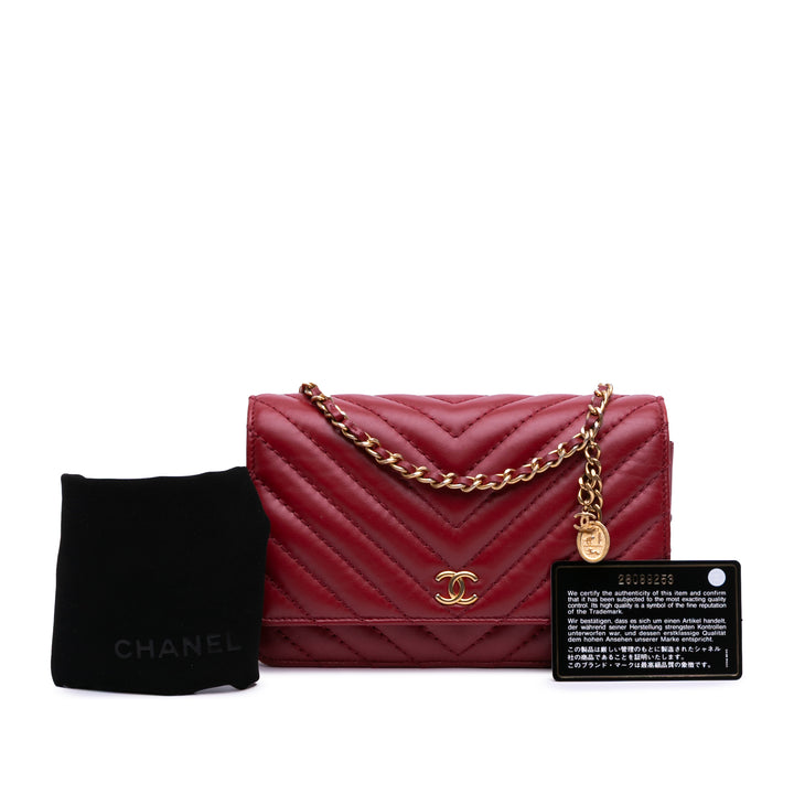 Métiers d'Art CC Chevron Lambskin Wallet On Chain Red - Gaby Paris