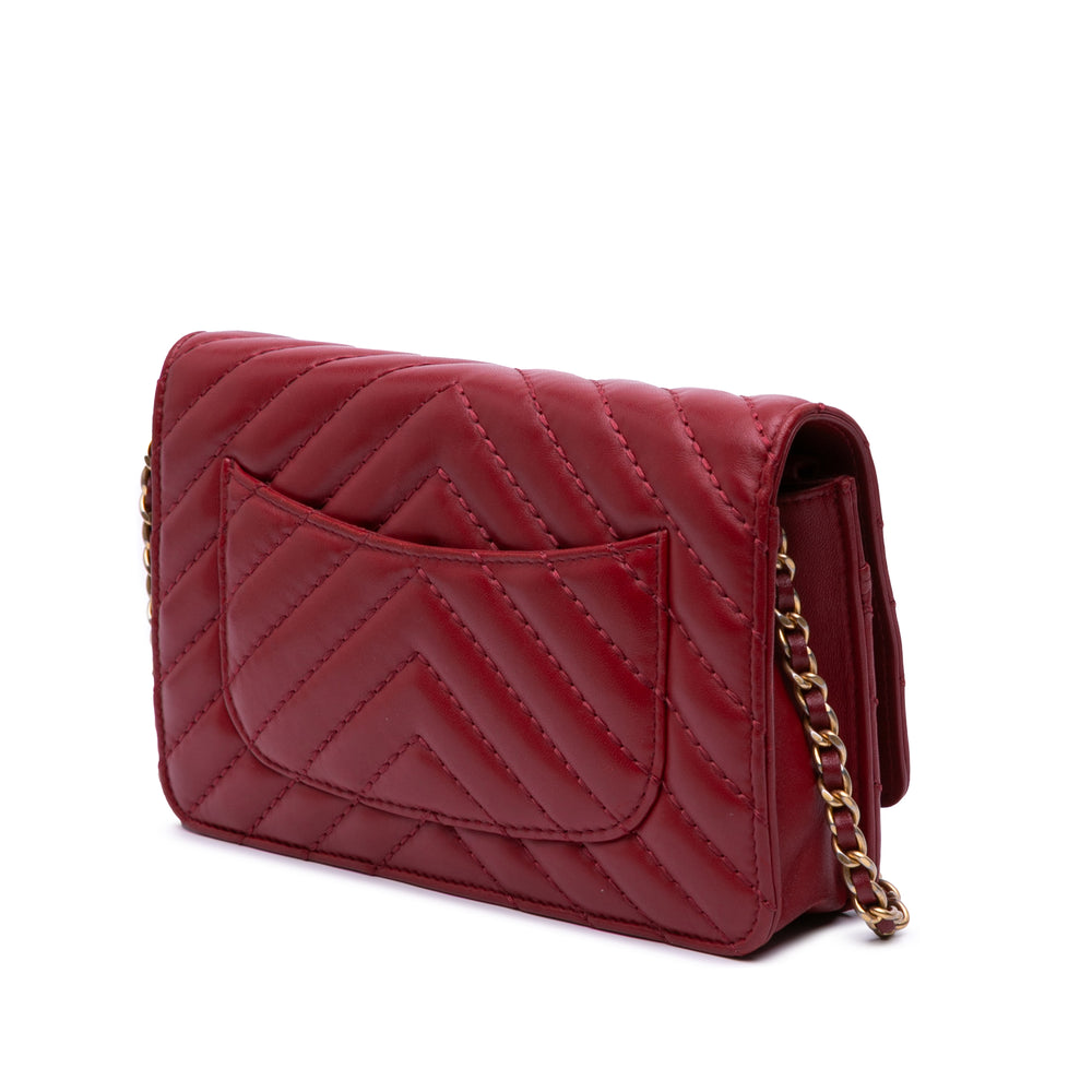 Métiers d'Art CC Chevron Lambskin Wallet On Chain Red - Gaby Paris
