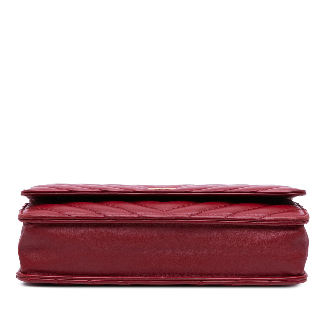 Métiers d'Art CC Chevron Lambskin Wallet On Chain Red - Gaby Paris