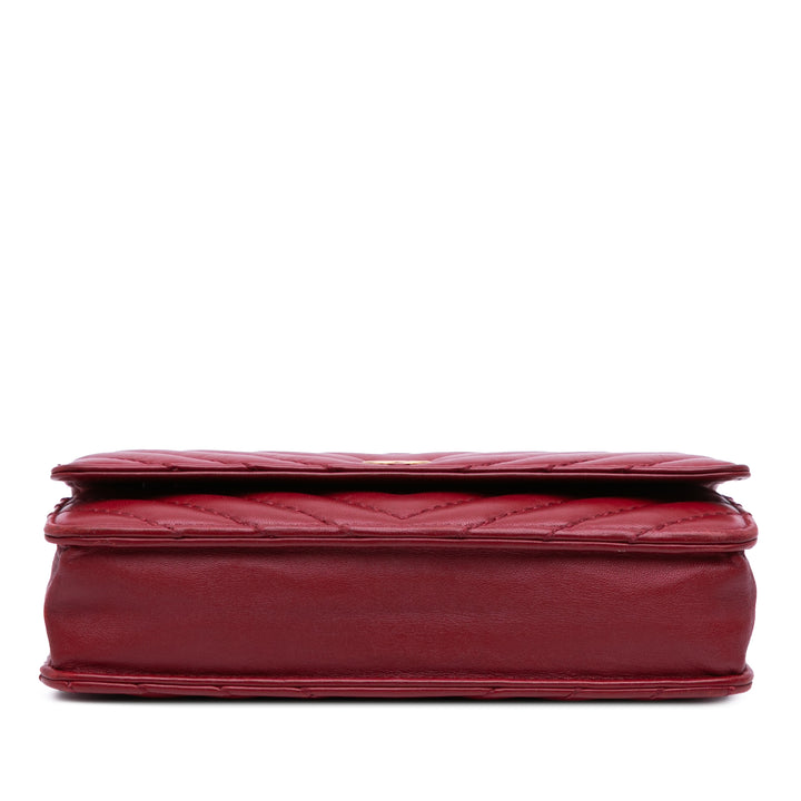 Métiers d'Art CC Chevron Lambskin Wallet On Chain Red - Gaby Paris