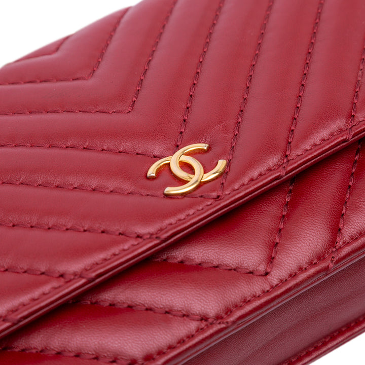 Métiers d'Art CC Chevron Lambskin Wallet On Chain Red - Gaby Paris