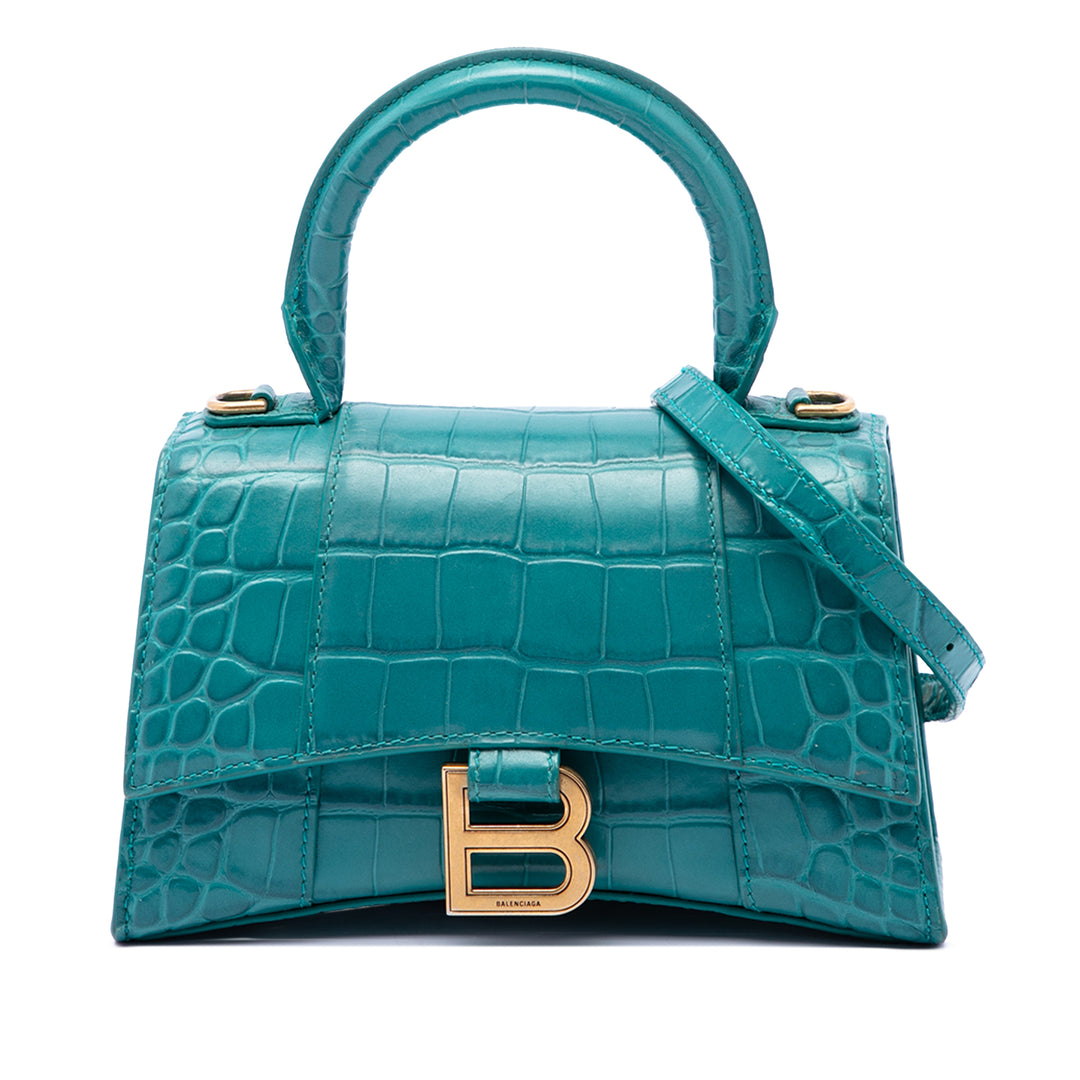 Balenciaga Croc embossé Cuir de veau Hourglass sac à anse supérieure XS