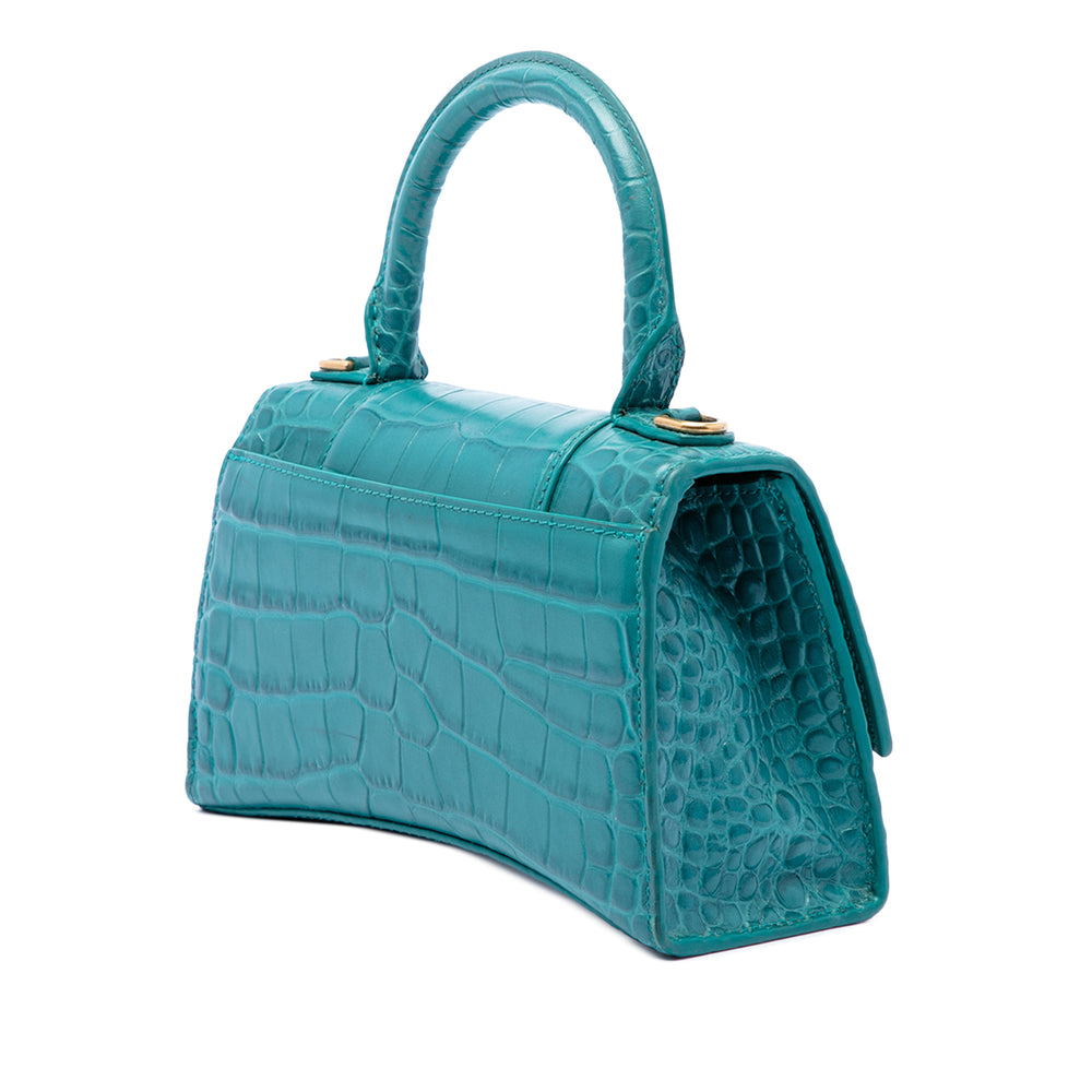 Balenciaga Croc embossé Hourglass sac à XS Cuir de veau Bleu – vue 2 – GABY PARIS