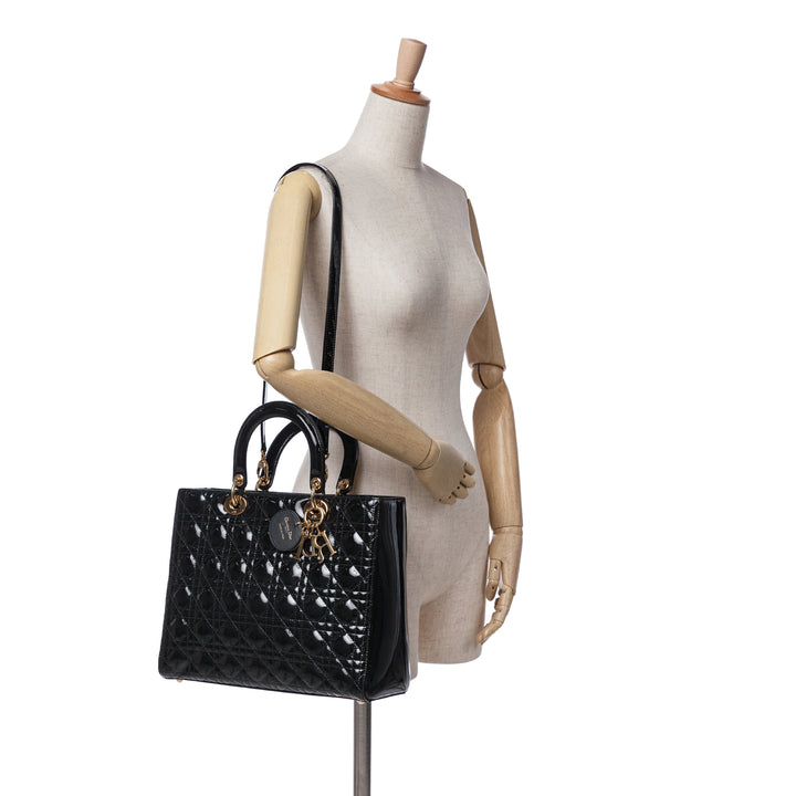 Large Patent Cannage Lady Dior Black - Gaby Paris