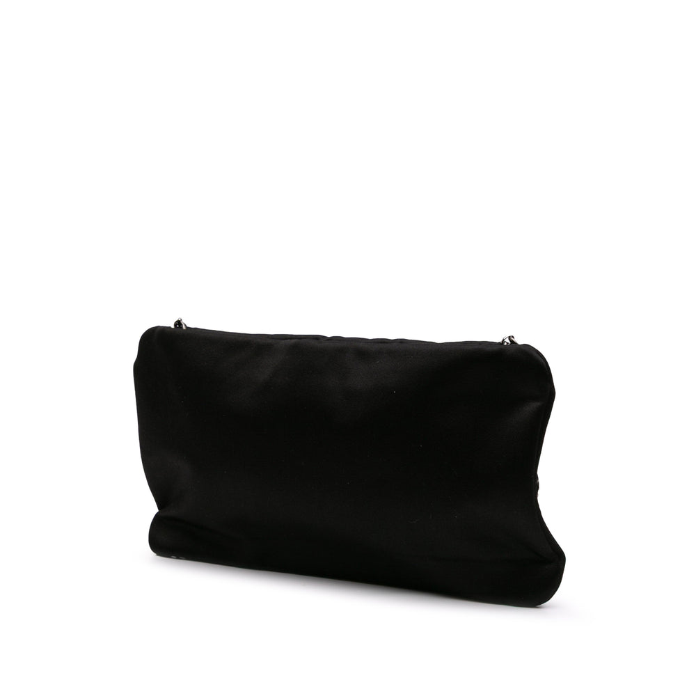 Satin Diamante Camellia Clutch with Chain Black - Gaby Paris