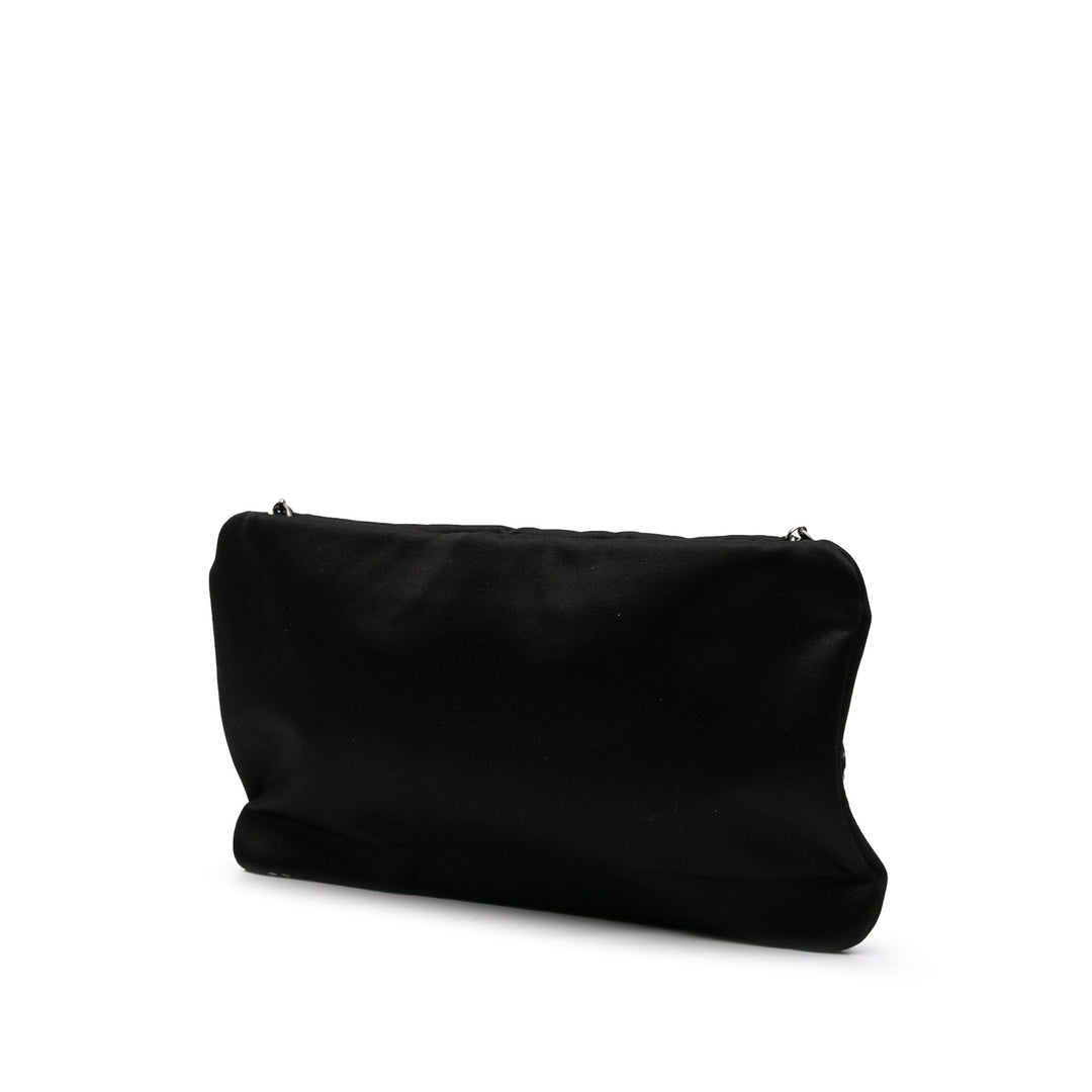 Satin Diamante Camellia Clutch with Chain Black - Gaby Paris