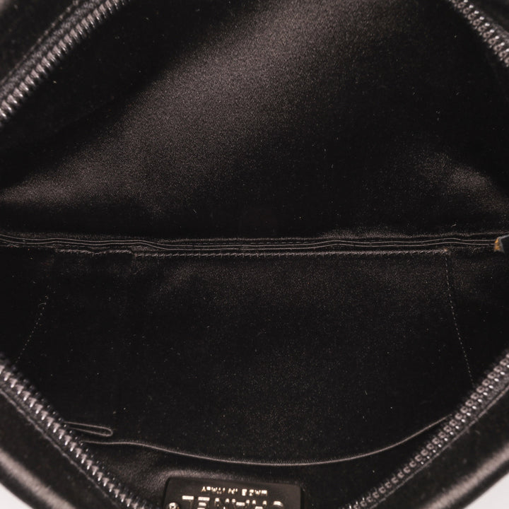 Satin Diamante Camellia Clutch with Chain Black - Gaby Paris