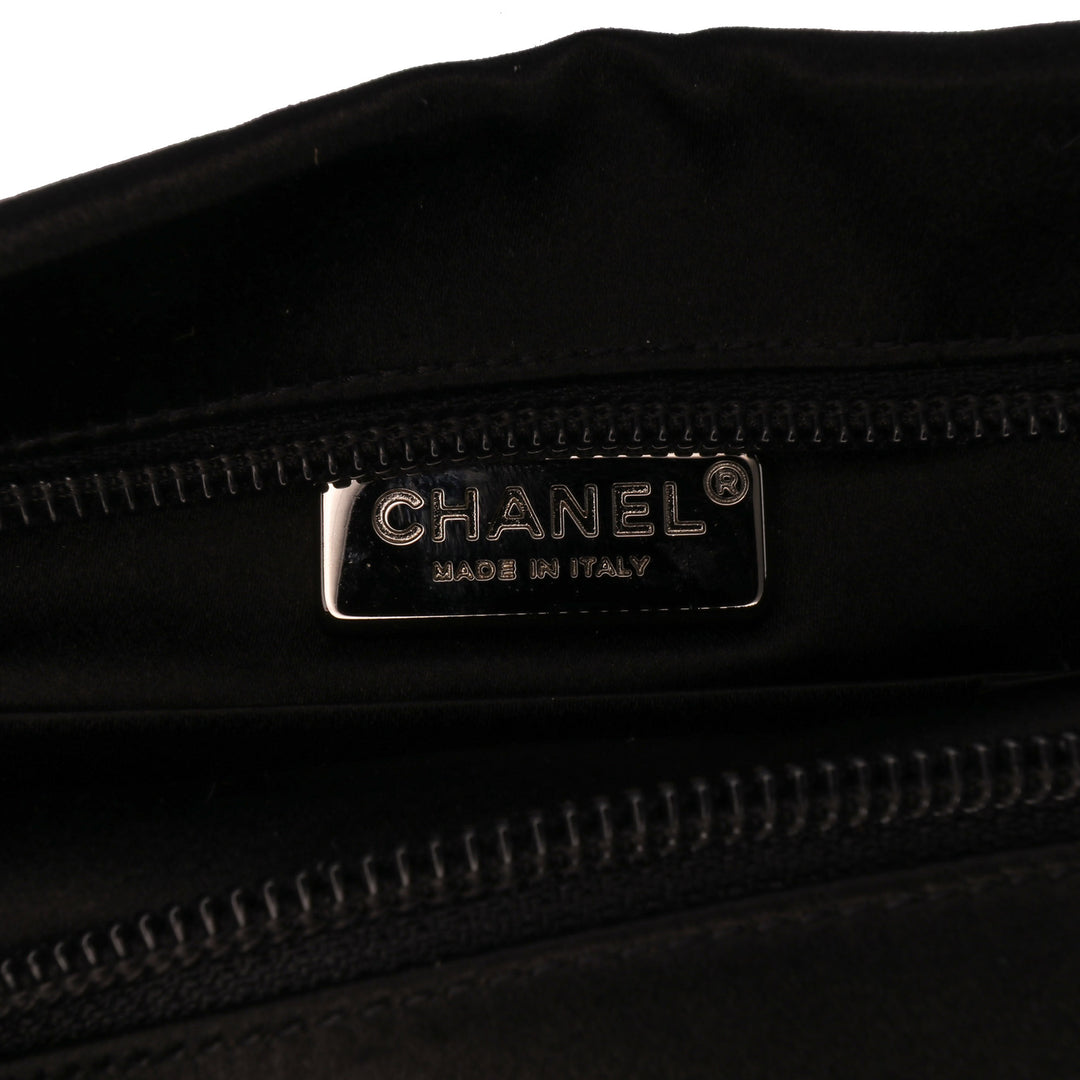 Satin Diamante Camellia Clutch with Chain Black - Gaby Paris