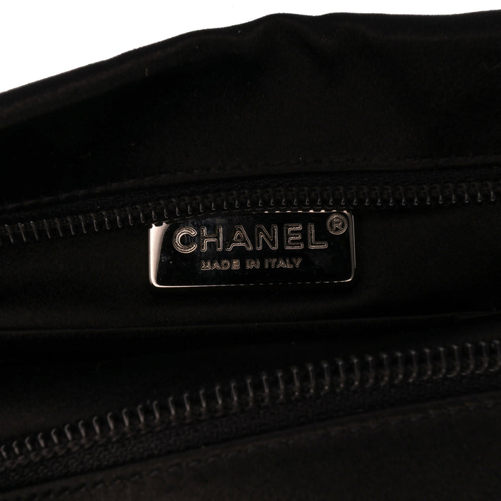 Satin Diamante Camellia Clutch with Chain Black - Gaby Paris