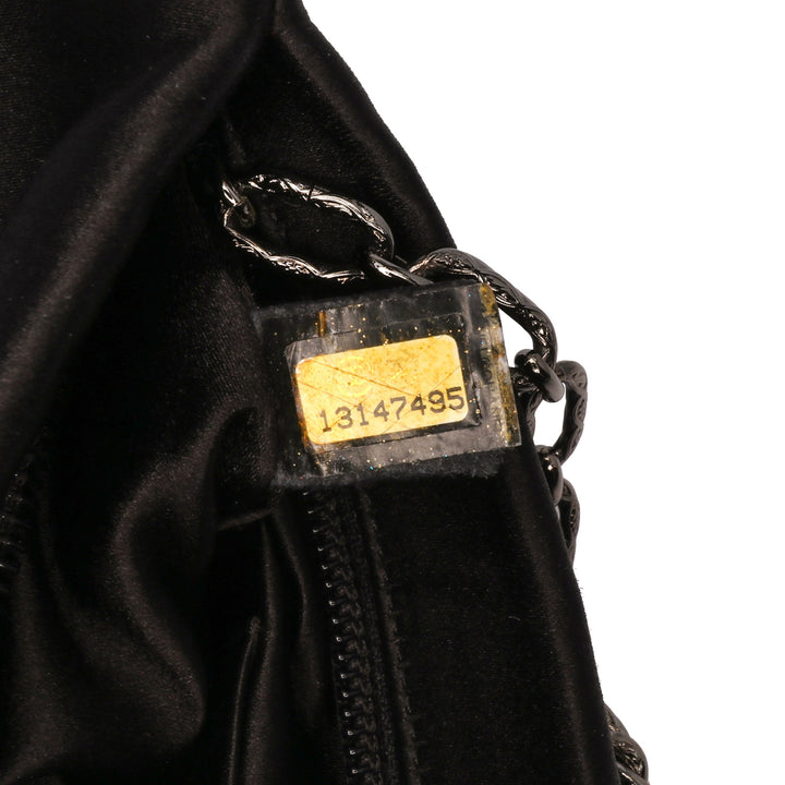 Satin Diamante Camellia Clutch with Chain Black - Gaby Paris
