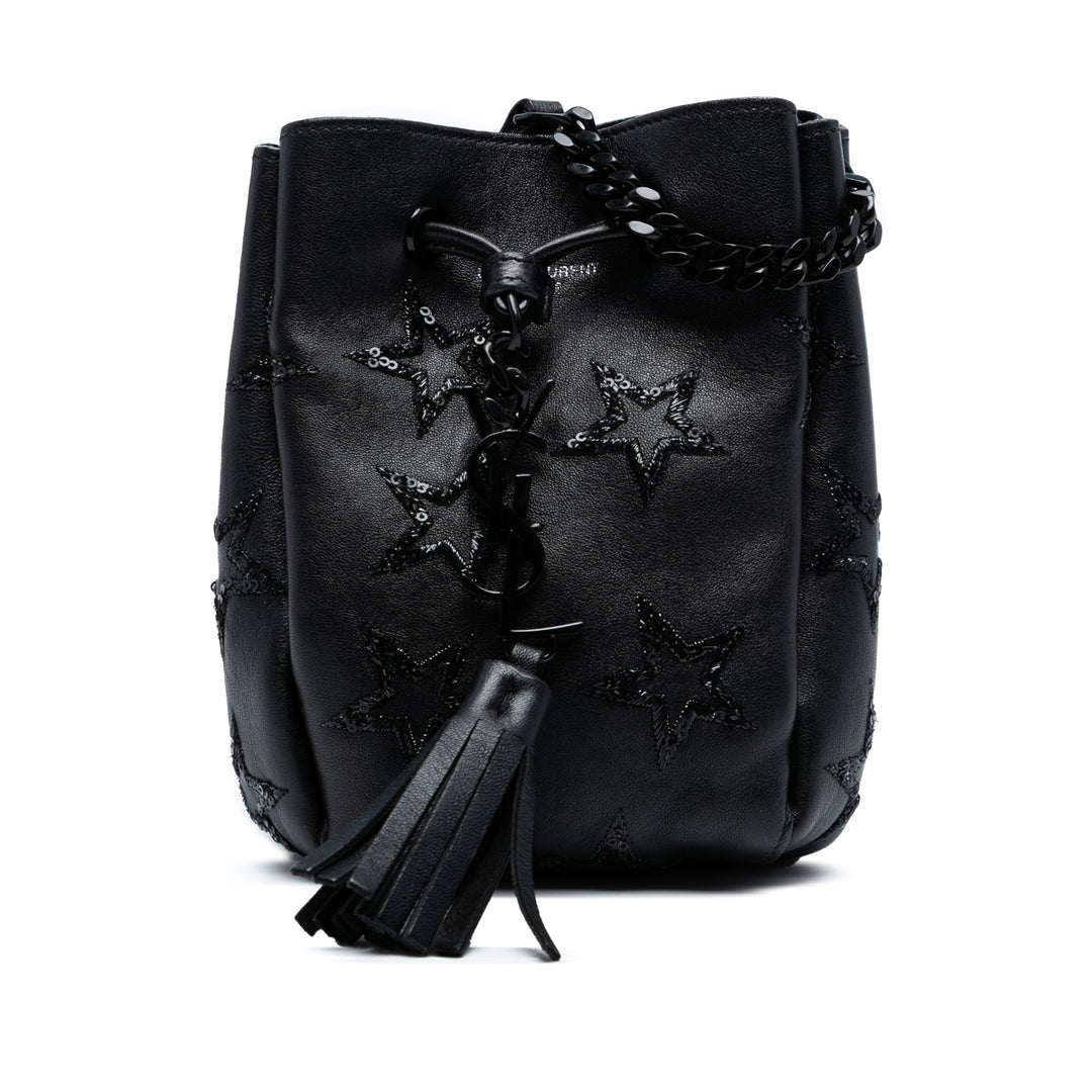 Saint Laurent Mini Cuir Embroidered Star Tassel Bucket Bag Noir – GABY PARIS Authentique