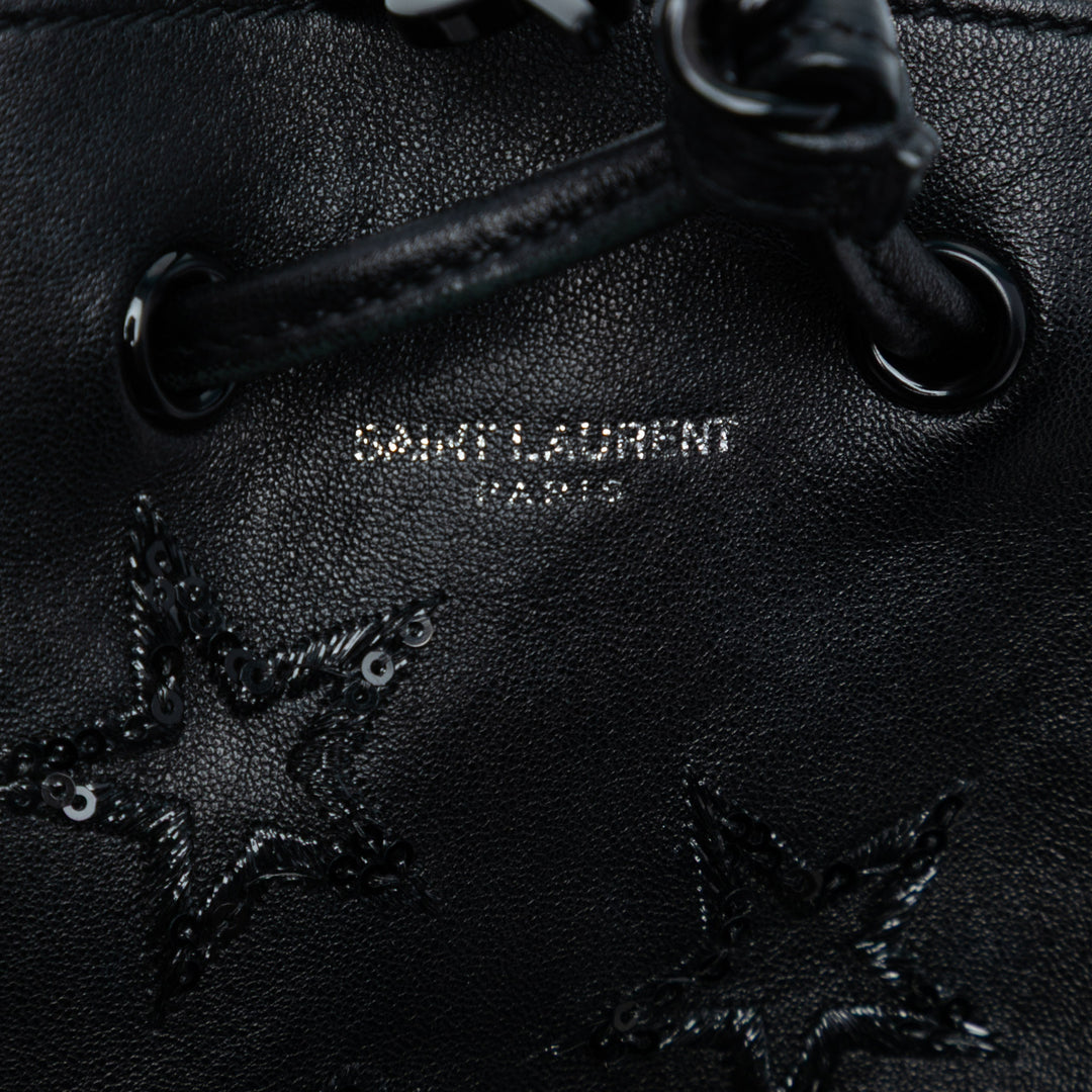Saint Laurent Mini Cuir Embroidered Star Tassel Bucket Bag Noir – GABY PARIS Authentique