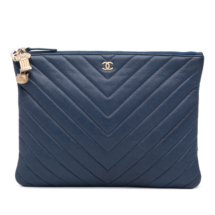 Chanel Medium Chevron Caviar Ancient Greek Charms O Étui Pochette Bleu – GABY PARIS Authentique