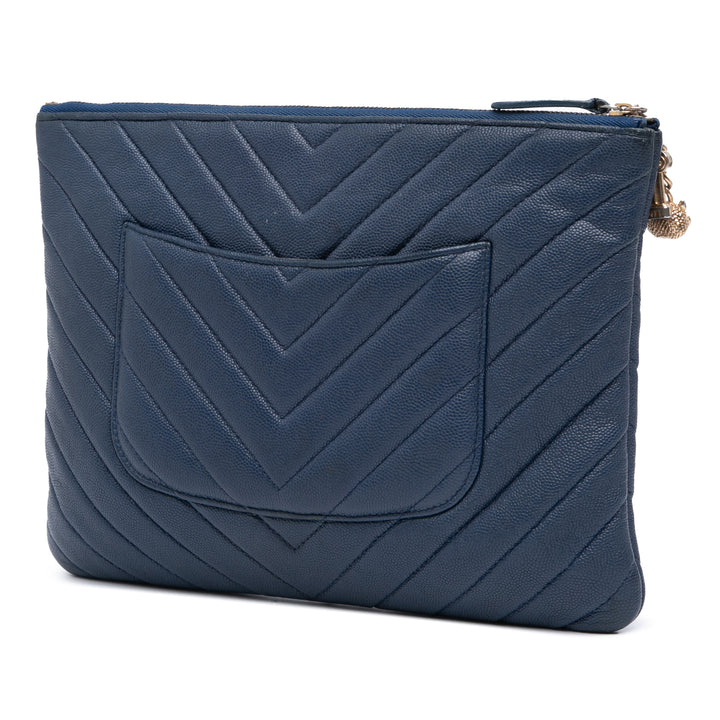 Chanel Medium Chevron Caviar Ancient Greek Charms O Étui Pochette Bleu – GABY PARIS Authentique