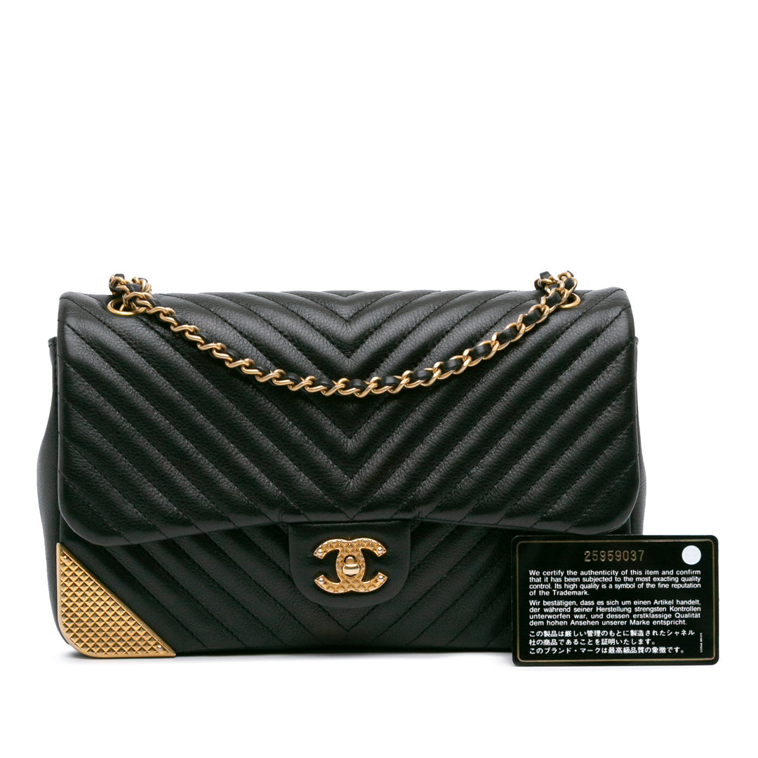 Calfskin Chevron Rock The Corner Flap Black - Gaby Paris