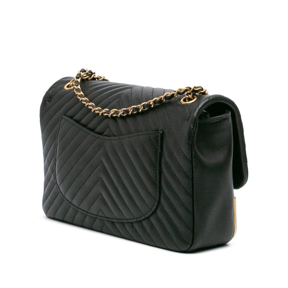 Calfskin Chevron Rock The Corner Flap Black - Gaby Paris