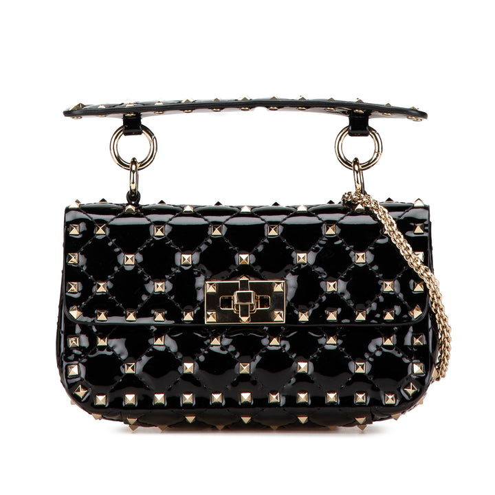 Small Patent Rockstud Spike Satchel Black - Gaby Paris