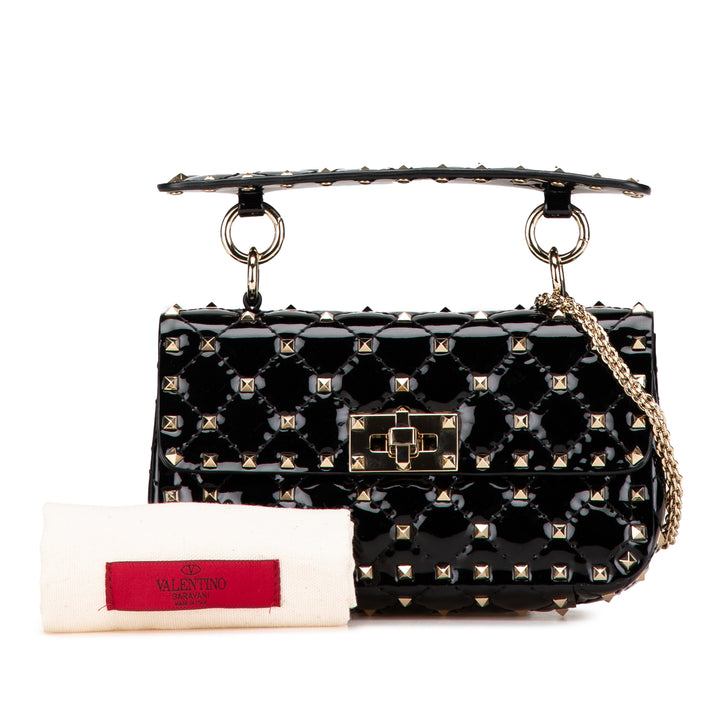 Small Patent Rockstud Spike Satchel Black - Gaby Paris