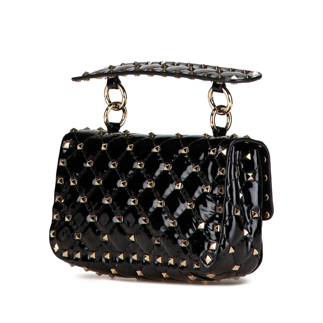 Small Patent Rockstud Spike Satchel Black - Gaby Paris