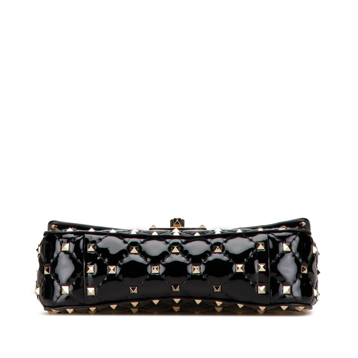 Small Patent Rockstud Spike Satchel Black - Gaby Paris