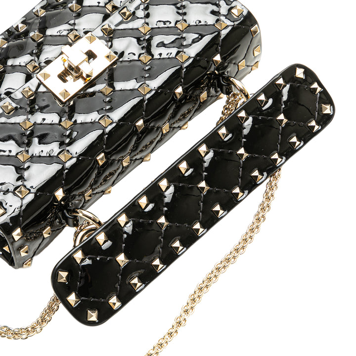 Small Patent Rockstud Spike Satchel Black - Gaby Paris