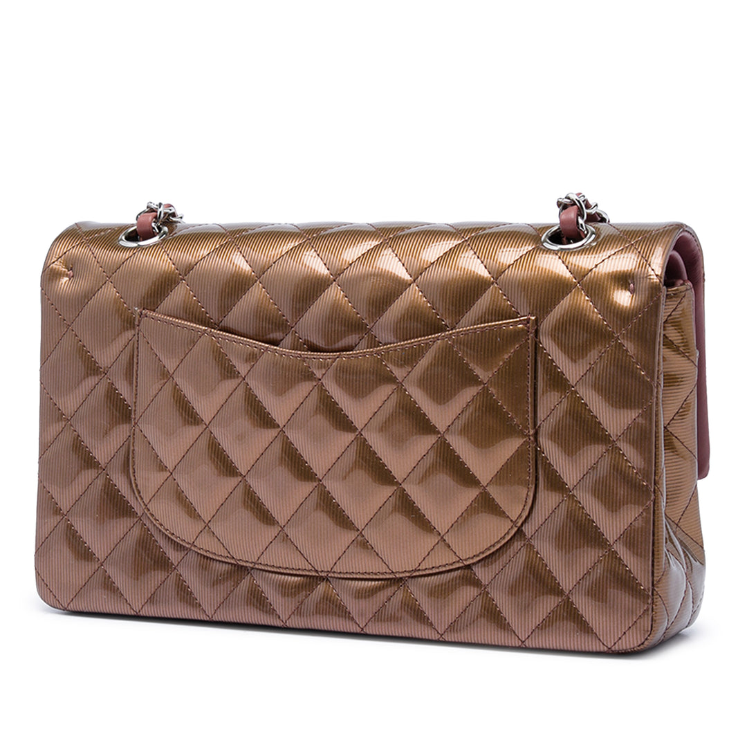 Chanel Medium Classic Striated Cuir verni Double rabat