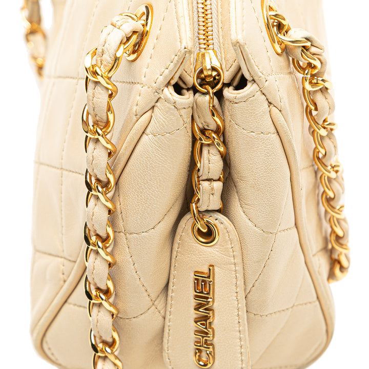 Quilted Lambskin Chain Shoulder Bag Brown - Gaby Paris
