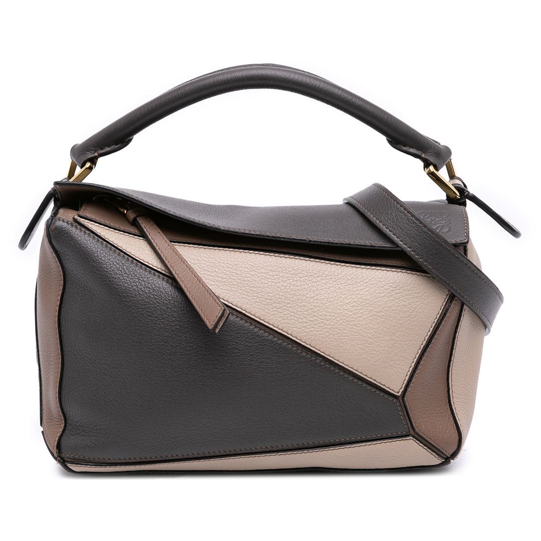 Small Tricolor Calfskin Puzzle Satchel Gray - Gaby Paris