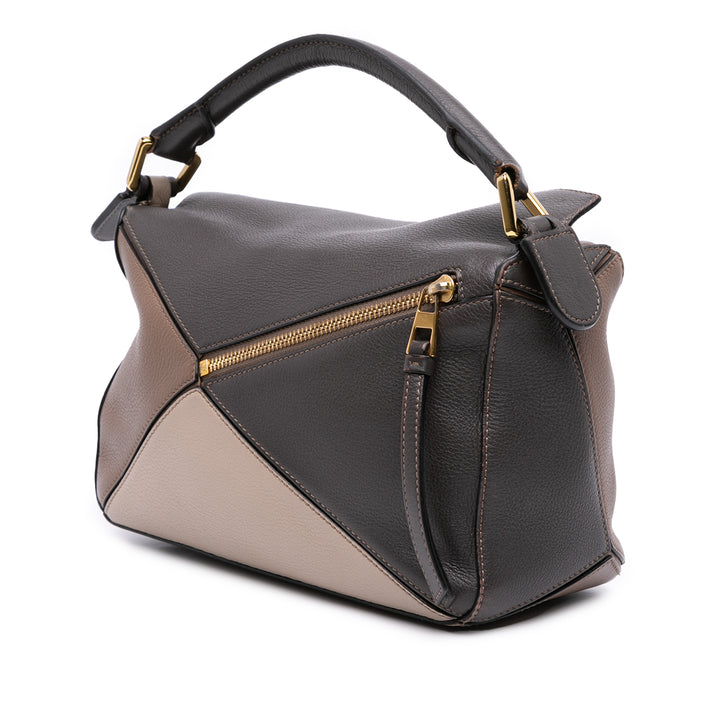 Small Tricolor Calfskin Puzzle Satchel Gray - Gaby Paris