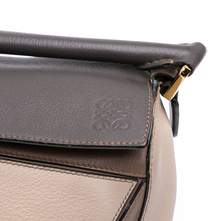 Small Tricolor Calfskin Puzzle Satchel Gray - Gaby Paris