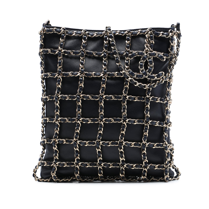 Chaîne Sac structuré Cuir d'agneau Noir
