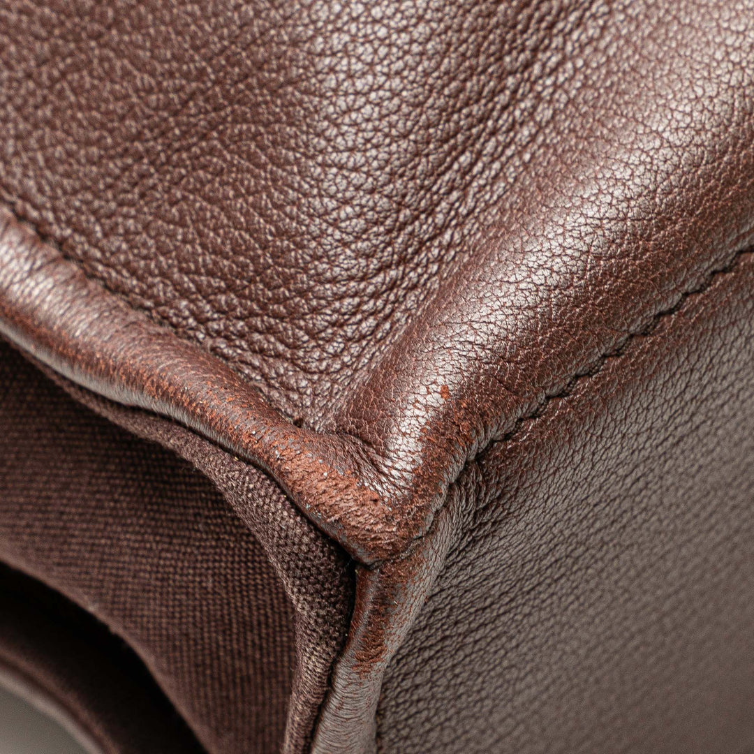 Hermès Toile and Cuir Fourre Tout MM Marron