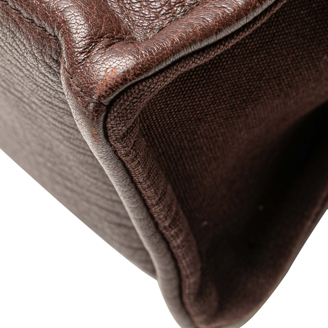 Hermès Toile and Cuir Fourre Tout MM Marron