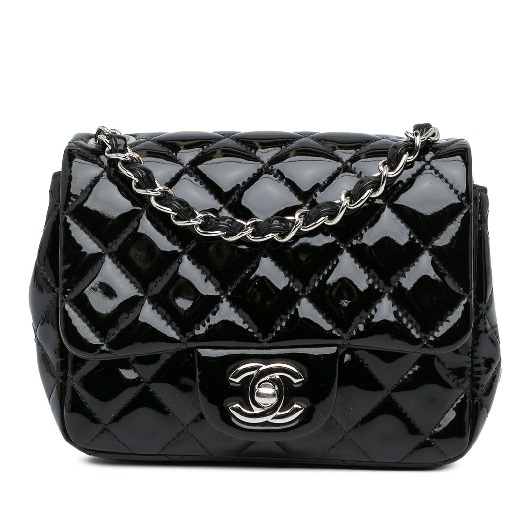 Chanel Mini Square Classic Cuir verni Simple rabat